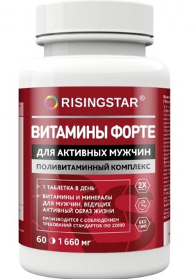 Купить risingstar (рисингстар) витамины форте поливитаминный комплекс для мужчин, таблетки, покрытые пленочной оболочкой массой 1,660г 60 шт. бад в Богородске