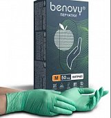 Купить перчатки смотровые benovy нитриловые нестерильные неопудренные хлорированные m 50 пар, зеленый в Богородске