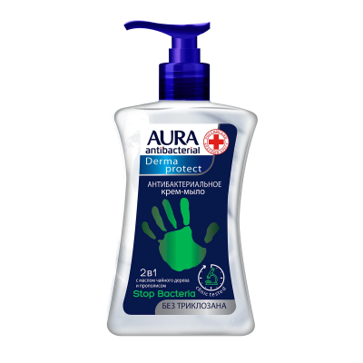 Купить aura (аура) дерма протект крем-мыло антибактериальное 2в1, 250мл в Богородске