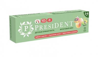 Купить президент (president) зубная паста для детей 3-6лет фрутовый микс, 43г 50rda в Богородске