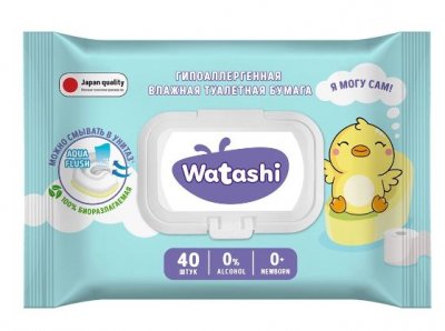 Купить watashi (ваташи) бумага туалетная влажная для детей с рождения, шт в Богородске