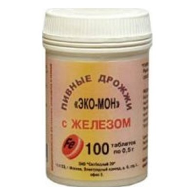 Купить дрожжи пивные эко-мон с железом, таблетки 450мг, 100 шт бад в Богородске
