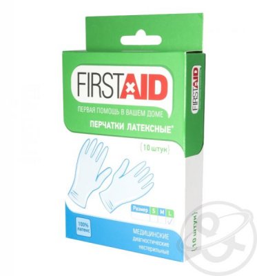 Купить перчатки first aid смотр. н/стер. латекс. опудр., l №10(tg medical, малайзия) в Богородске
