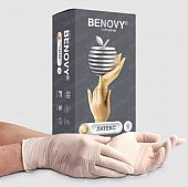 Купить перчатки benovy смотровые латексные нестерильные опудренные текстурированные на пальцах, размер s 50 пар в Богородске