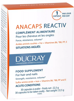 Купить дюкрэ анакапс (ducray аnacaps) реактив для волос, кожи головы и ногтей, капсулы 30 шт бад в Богородске