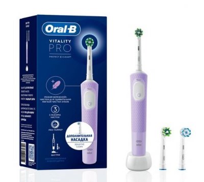 Купить oral-b (орал-би) электрическая зубная щетка vitality pro тип 3708 с зарядным устр., тип 3757, сиреневый с насадкой sensitive clean eb60 в Богородске