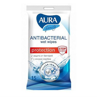 Купить aura (аура) салфетки влажные антибактериальные 15шт в Богородске