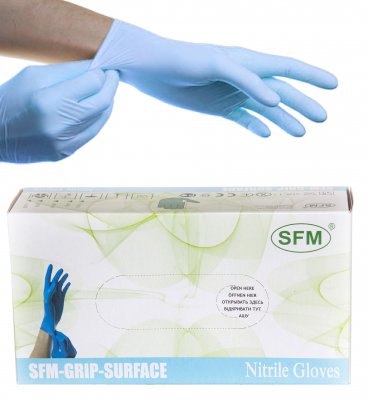 Купить перчатки sfm смотровые нестерильные нитриловые неопудрен текстурир размер l, 100 пар, голубые в Богородске