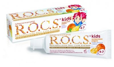Купить рокс (r.o.c.s) зубная паста для детей лимон/апельсин/ваниль, 45мл (еврокосмед ооо, россия) в Богородске