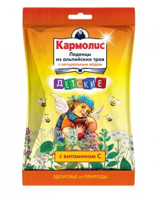 Купить кармолис, леденцы из альпийских трав детские с натуральным медом и витамином с, пакет 75 бад в Богородске