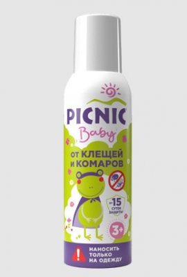 Купить пикник (picnic) baby аэрозоль от клещей и комаров, 125мл  в Богородске