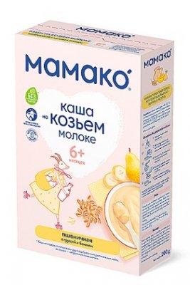 Купить мамако каша пшеничная с грушей и бананом на козьем молоке с 6 месяцев, 200г в Богородске